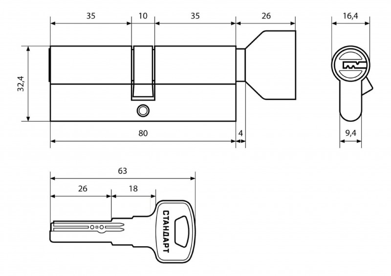 Механизм цилиндровый Z.I.80В-5K СР 35х10х35 кл/верт Стандарт