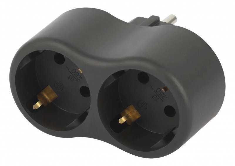 Тройник электрический SPx-2е-В на 2 розетки с/з 16А черный Эра