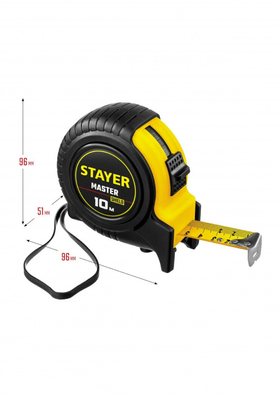 Рулетка в ударостойком обрезиненном корпусе 25ммх10м STAYER MASTER