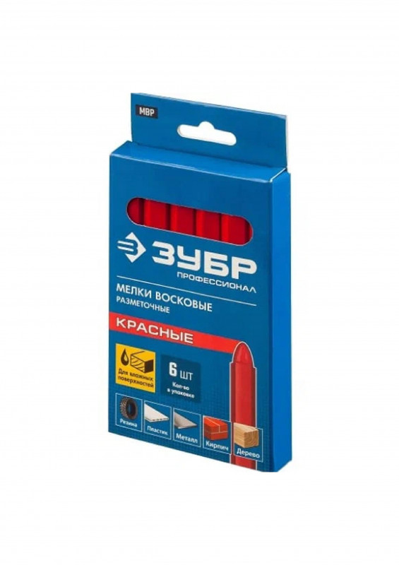 Разметочные мелки восковые красные 6 шт Зубр