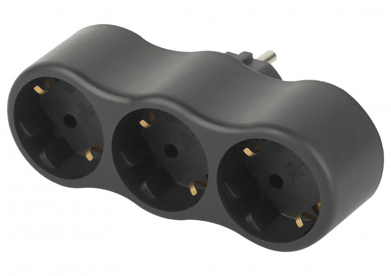 Тройник электрический SPx-3е-В на 3 розетки с/з 16А черный Эра