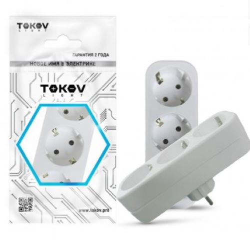 Тройник 3-м с/з 16А 250В IP20 белый TOKOV ELEKTRIC