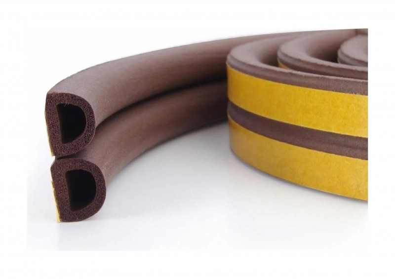 Уплотнитель бытовой резиновый WALLS D-профиль самоклеющийся коричневый 10м