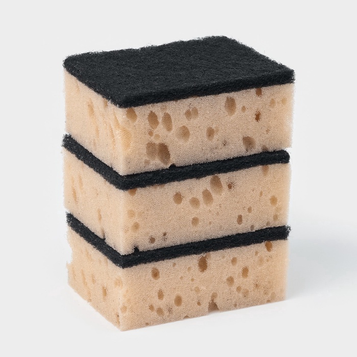 Набор губок для мытья посуды 3шт,9х6,5х3,5 см,крупнористый поролон, Raccoon "Лофт"