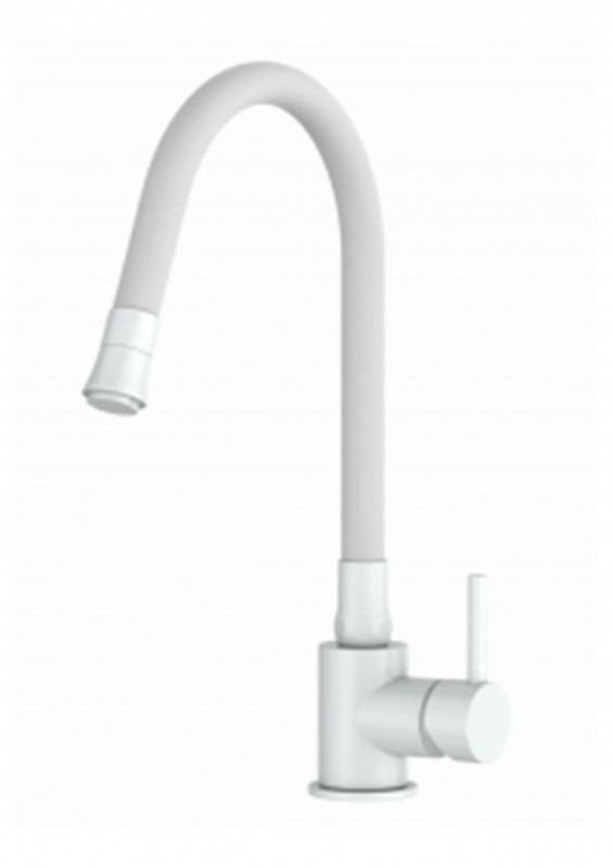 Смеситель для кухни гибкий излив белый 10