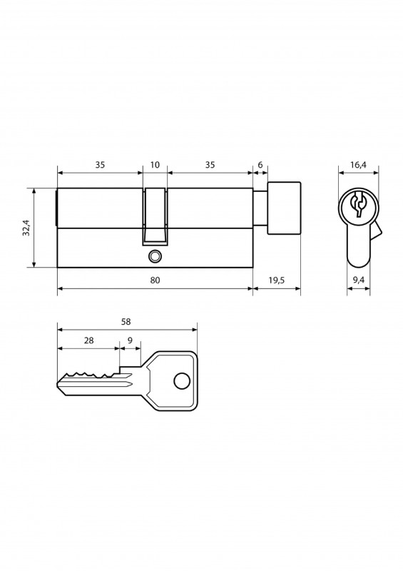 Механизм цилиндровый Z.I.80-5K СР 35х10х35 кл/кл Стандарт