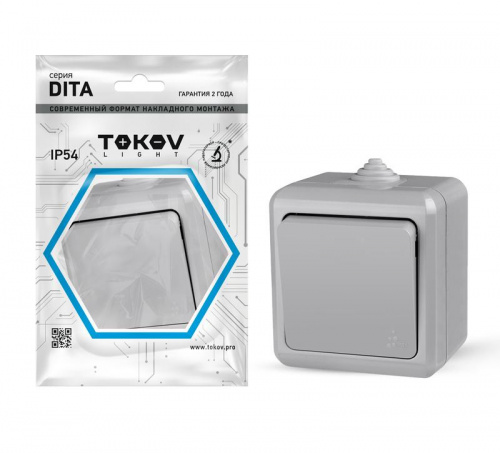 Выключатель 1кл ОП 10А 250В IP54 серый Dita TOKOV ELECTRIC