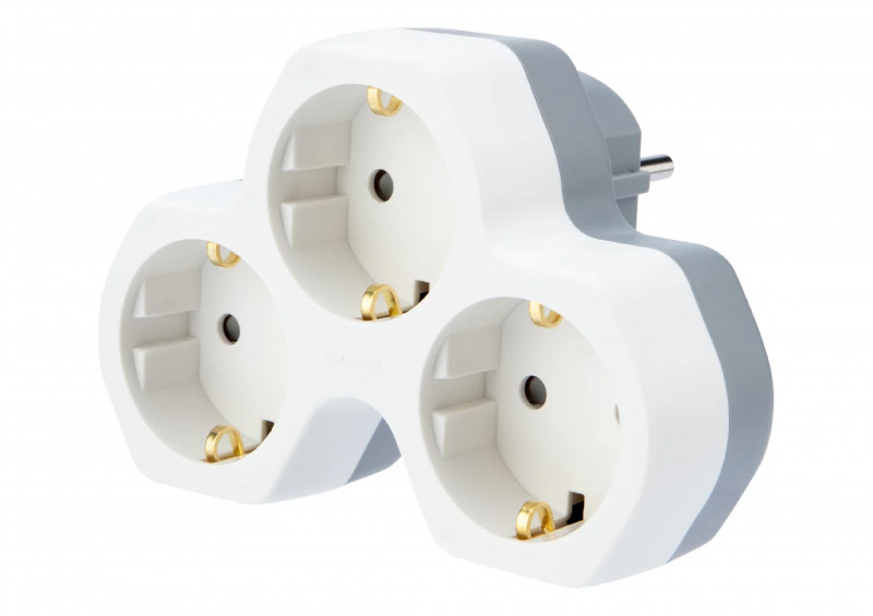 Тройник 4-м с/з 16А IP20 защ.шторки белый Rexant